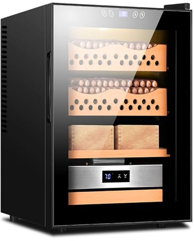 Hydravex Humidores de cigarros eléctricos de 50 litros Gabinete de Control de temperatura Con cajón de estantes de Madera de Cedro español, refrigerador de cigarros Con refrigeración eléctrica
