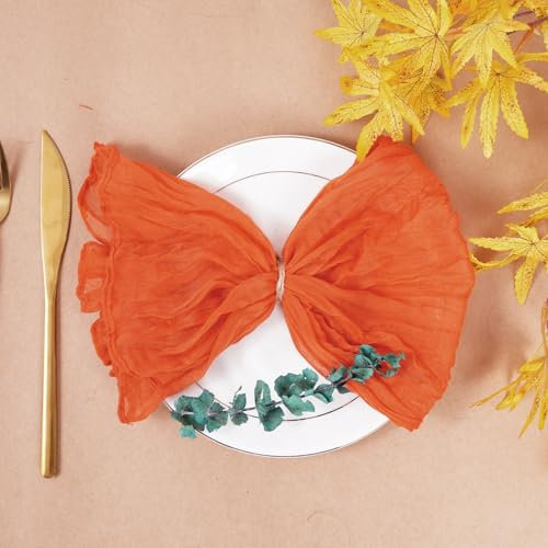 Nydotd Seihtuch-Servietten im Herbst, Boho, Dinner-Servietten, zerknittert, rustikal, Leinen, Tischdekoration, Stoffservietten für Hochzeit, Party, Babyparty, Familie, 50,8 x 50,8 cm, Orange, 6 Stück