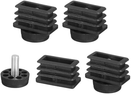 sourcing map 4 Set Leveling Feet, 20x40mm Plastic Adjustable Furniture Leg Leveling Rectangle Tube Insert Screw-in Glide Levelers Fit Hole 20mm for Table Chair Furniture, Black