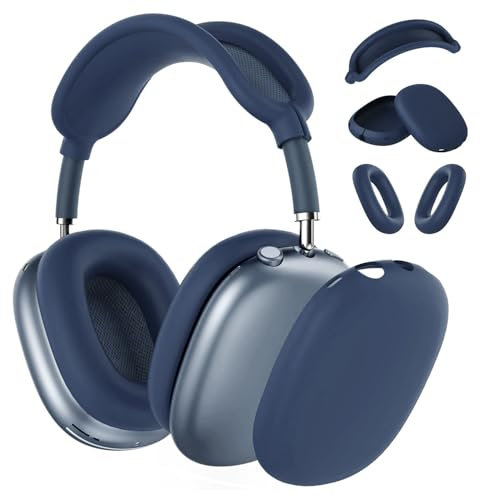Custodia in Silicone per AirPods Max Cuffie di MMOBIEL - Custodia in Silicone per Cuscinetti Auricolari, Copri i Padiglioni Auricolari, Copri Fascia – Protezione Morbido Antigraffio - Blu