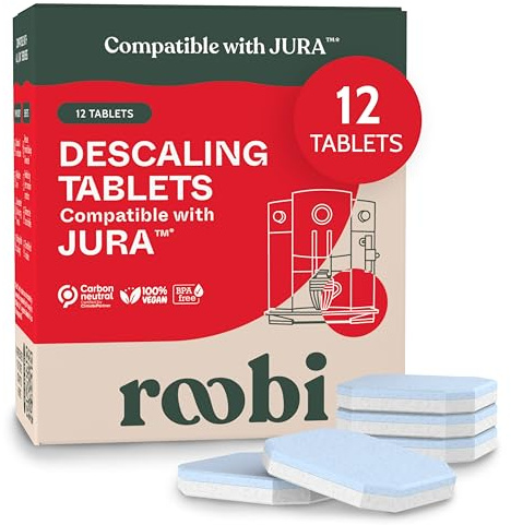 Roobi JURA Kompatible Entkalkungstabletten | 12 Jura-Entkalkungstabletten für Kaffeevollautomaten | 100% vegan | klimaneutral