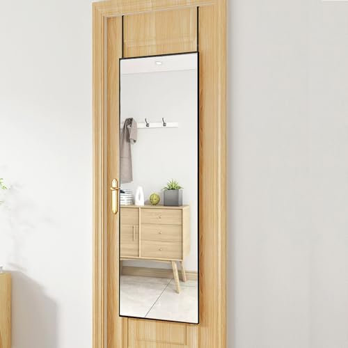 Hibtn Full Length Mirrors 110 x 33cm Over Door Full Length Mirror, Wall Mounted Mirror Floor Black Full Length Mirror Suitable for Bedroom, Bathroom, Living Room or Wardrobe Various Spaces