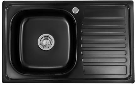 Proaja Fregadero de cocina, 80 x 50 x 18 cm, color negro, acero inoxidable 304 0,8