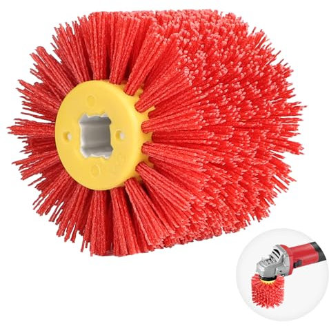 EXLECO Nylonbürste #120 Körnung Schleifbürste für Satiniermaschine φ19mm Borstenbürste Satinierwalze Drahtziehrad Polierbürste Schleifwalze Bürstenwalze für Holzverarbeitung Bürstenschleifer (Rot)