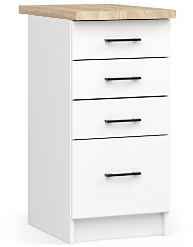 AKORD | Mueble de Cocina con encimera - Oliwia S40 | Mueble Base con 4 cajones | Mueble de Entrada | Aparador | Isla | Armario | 46x40x85 cm | Blanco