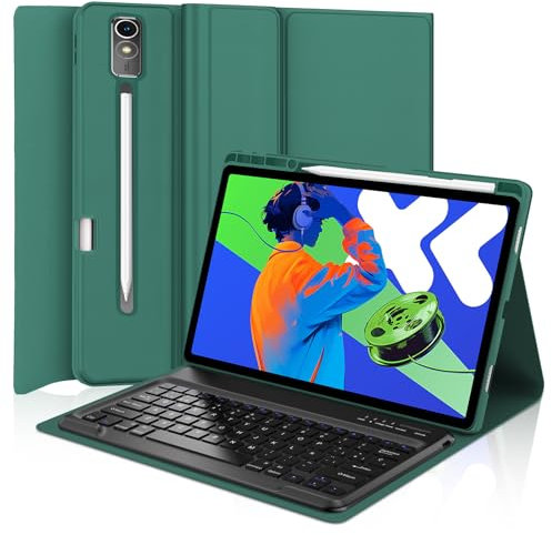 SENGBIRCH Funda con Teclado para Lenovo Idea Tab Pro 12.7 2025, Español Ñ Bluetooth Inalámbrico Desmontable Teclado para Lenovo Idea Tab Pro 12.7 Pulgadas 2025 (TB-373FU/TB-375FC), Verde Oscuro