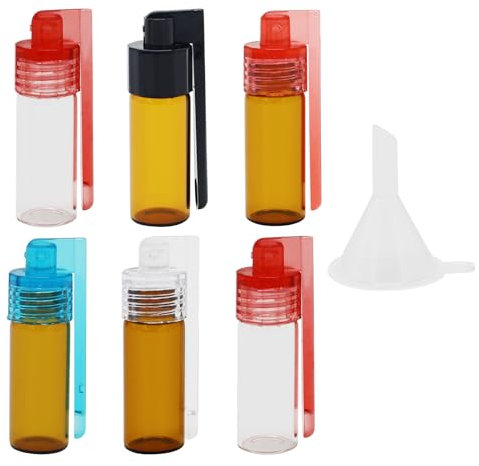 Lot de 6 boîtes à tabac à priser de 51 mm avec cuillère, petite bouteille de rangement avec mini entonnoir et cuillère, bouteille de rangement portable intégrée pour l'extérieur