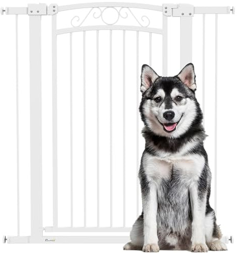 PawHut Barrera para Perros con Cierre Automático 76-104x105 cm Blanco