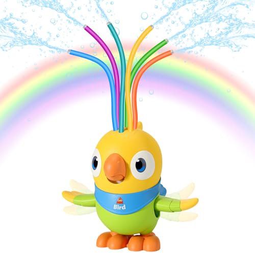 MoKo Aspersor de Agua para Niños, Lindo Juguete Acuático para Exteriores en Forma de Loro con 6 Mangueras Flexibles, Juguete Aspersor de Verano para Patio, el Césped, Jardín y Piscina, Amarillo