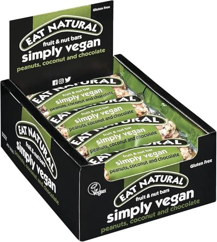 Eat Natural Simply Vegan Snack Bars – Peanuts, Coconut & Dark Chocolate (12 x 45g) | High-Fibre, Gluten-Free, Plant-Based Energy Bars