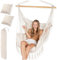 Campela Hängesessel im Boho-Stil – Brasilianischer Hängestuhl mit Kissen & Tragetasche, Beige – Tragkraft 150 kg – Für Wohnzimmer, Kinderzimmer, Balkon, Terrasse, Garten