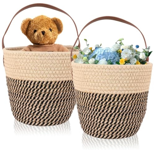 Miawtro 2 Stück Hängekörbe Aus Baumwollseil, Korb hängend Wand,Wandkorb Hängekorbs Hängekorb Bad Korb Aufbewahrung Hängekorb Pflanzen,für Babybett Hängeaufbewahrung,Badezimmer Wandkorb Hängend