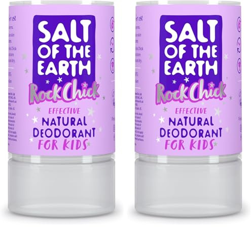 Salt of the Earth - Natural Crystal Deodorant Rock Chick for Kids - Fragrance Free, Vegan Formulas with Long Lasting Protection, Cosmos & Leaping Bunny Approved - 90g (Pack of 2)