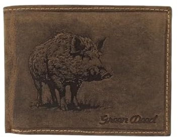 GREEN DEED - Geldbörse Herren - Portmonee aus Leder, Braun - Motiv Wildschwein - 12 x 9 x 3 cm - mit Kreditkartenfächern, Mesh-Fach - RFID-Schutz - Geschenkidee - Geldbeutel für Jäger