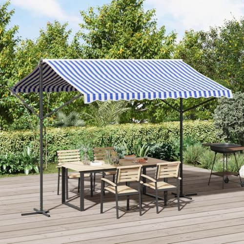 Tenda da sole autoportante blu e bianco 300x300 cm tessuto e acciaio