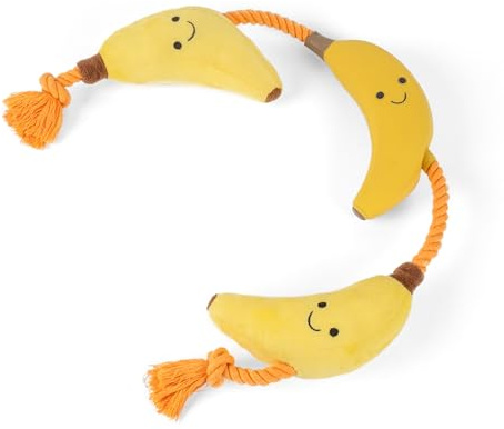 Fuzzl Tugga Bananas Dog Toy 75cm - Rope Latex and Plush Dog and Puppy Throw Fetch and Tug with Squeaker