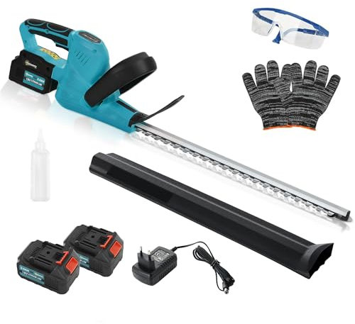 Outsunny Taille-Haies électrique avec 2 Batteries 3,0Ah 18V et Chargeur 0,8A, Taille-Haies sans Fil avec Longueur de Coupe 51 cm, pour Branches, arbustes et brindilles, Bleu
