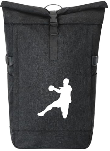 Huuraa Kurierrucksack Handball Silhouette 30-44 Liter Black Melange Fairtrade Rolltop Rucksack Geschenkidee