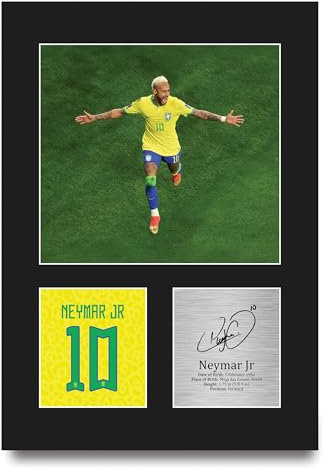 HWC Trading Neymar Jr Brazil Geschenke Gedrucktes Signiertes Autogramm Foto für Fußball Anhänger and Fans - A4 Porträt