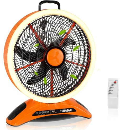 TUIAIAO Ventilador recargable de 45000 mAh para huracán | Ventilador portátil grande para exteriores con LED, ventilador de piso inalámbrico de 12 pulgadas con control remoto y