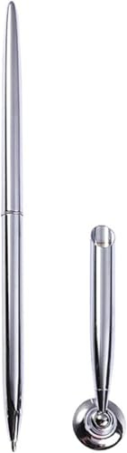 Zhhuoc Guest Pen and Pen Stand, Round Pen Holder Signing Pen Set, Metal Pen Attached to Desk Pen Base Stands for Wedding Office, Office Pens Ballpoint Pens Set