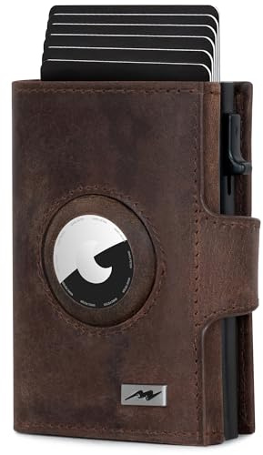 Marc Peter® Washingon Vintage Braun Leder Slim Wallet - Airtag Geldbörse mit Münzfach | RFID Schutz kleines Mini Portmonee Kreditkartenetui