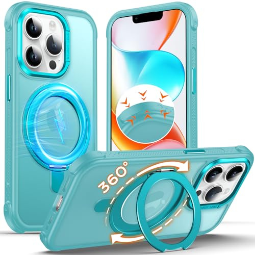 Anqrp Invisible 360° Spin Magnetic Stand Case for iPhone 13 Pro Compatible with Mag-Safe, [Non-Slip Edge] MIL-Grade Shockproof Bumper Translucent Matte Phone Case Cover for iPhone 13 Pro, Navy Blue