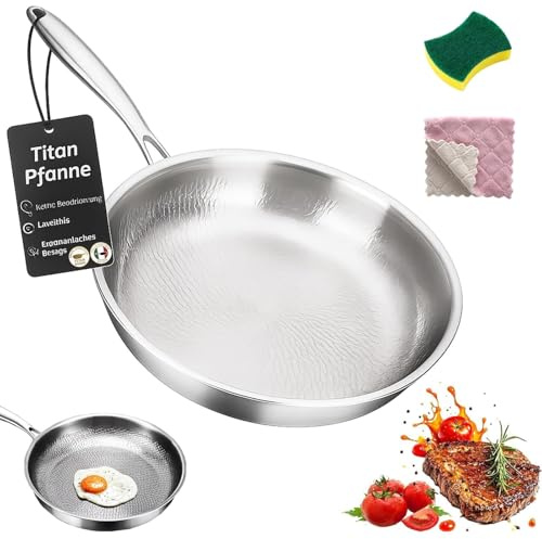 2026 Upgrade Titan Pfanne Unbeschichtet, Titan Pfanne Pro 26/28/30 cm, Robuste Titanpfanne ohne Beschichtung, Titanium Pan mit Abnehmbarem Griff, Scratch-Resistant Titanium Pfanne (Ohne Deckel, 28CM)