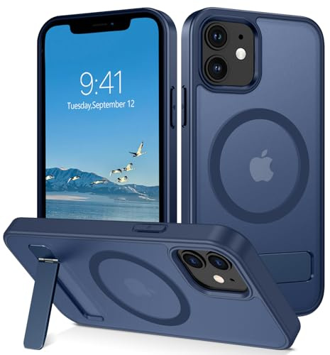 VENINGO for iPhone 12/pro Case, Built-in Invisible Stand [Compatible with MagSafe] [Military-Grade Protection] Fingerprint-Proof Matte Translucent Slim Case, Blue