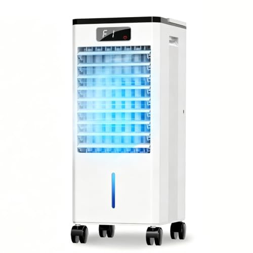 Enfriador de Aire 3 en 1, Aire Acondicionado Evaporativo Portátil, Climatizador con Depósito de Agua de 7L con Llenado Superior, 3 Velocidades, Bloques de Hielo, Ventana de Nivel de Agua Visible