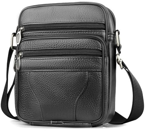 BAGZY Mens Genuine Cowhide Leather Shoulder Bag Ipad Case Bag Messenger Bag Crossbody Satchel Handbag Top-handle Travel Business bag for Kindle Tablet Wallet Purse Mobile Phones Black