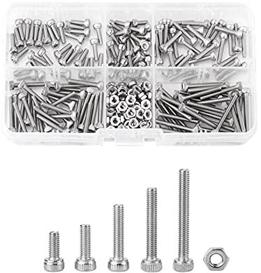 Akozon M2.5 Edelstahl SS304 Innensechskant-Kopfschrauben und Muttern Assrutment Set von 210pcs