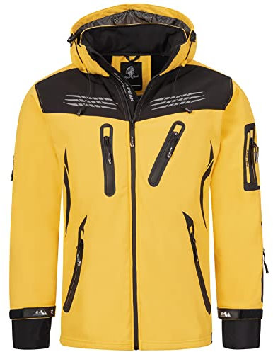 Rock Creek Herren Softshell Jacke Outdoor Regenjacke Windbreaker Softshelljacken Wanderjacke Skijacke Laufjacke Thermojacke Kapuze H-159 Gelb S