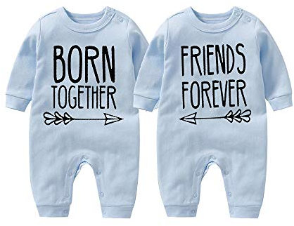 culbutomind Body Bébé Jumeaux Amis Pour Toujours Naissance Vêtement Fille Garçon Cadeaux Manches Longues Jumeau Pyjama(blue BF 3m)