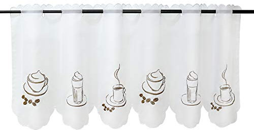 HeichkelL Voile Kaffee-Motive Scheibengardine »Besseit« Gardine Küche Kurzstore Transparente Bistrogardine Weiß H*B 45 * 90cm