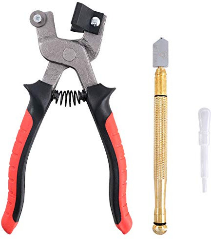 Swpeet, kit di 3 strumenti per il taglio del vetro, include pinze professionali per tagliare piastrelle, vetro e manico per tagliare il vetro da 3 mm a 18 mm, punta in carburo a olio, strumenti di