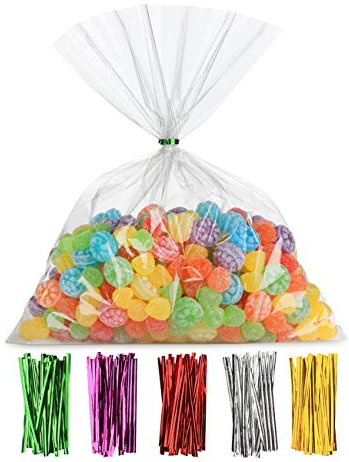 Cellophantüten Klar 20 x 30 cm, Anstore Zellophantüten Tütchen Geschenktüten Transparent Zellophanbeutel Candy bar, Süßigkeiten Bonbons Tüten OPP Geschenktüten Plätzchen mit 100 Stück Twist Bindungen