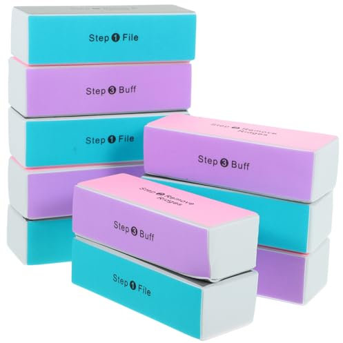 Ultechnovo Lot de 10 limes à ongles en forme de bloc à 4 faces avec surface de polissage