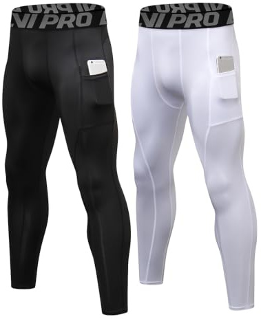 LNJLVI Sport Leggings Hombre Pantalón de Compresión Secado Rápido Pantalones Deporte Mallas con Bolsillos para teléfono