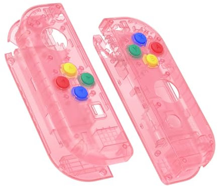 eXtremeRate Carcasa Transparente para Nintendo Switch & OLED Accesorios Funda de Agarre Shell Placa con Botones para Nintendo Switch Joycons OLED No Incluye Carcasa de Consola(Rosa Cereza)