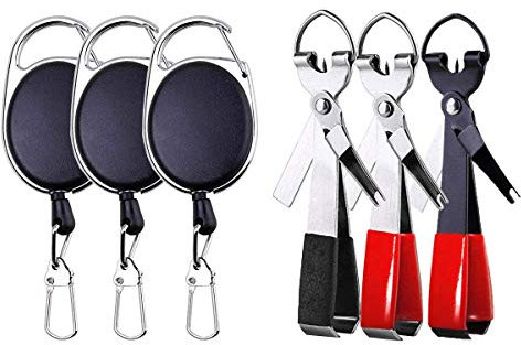HaiBiDe Fishing Quick Knot Tying Tool 3 Sets Stainless Steel 4 in 1 Tool Including Quick Knot Knotter Fly Line Clippers Hook Sharpener Hook Eye Needle with Zinger Retractor