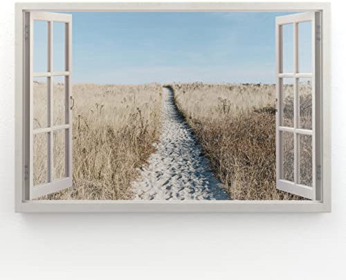 Estika - Leinwand Bilder Fensterblick - Meer, See, Strand, Himmel - 120x80 cm - 1 teilige Wandbilder, Bild auf Leinwand, Modern Deko für wohnzimmer schlafzimmer - Natur Landschafts bilder - 6003A_1B