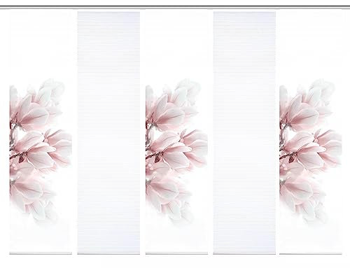 HOME in green 84105 MORIGA Schiebegardine, recyc. Polyester 245x60 cm, Bambusoptik, Farbe:rosé, Größe:245 x 60 cm, Anzahl:5er-Set (3X Motiv. 2X Uni)