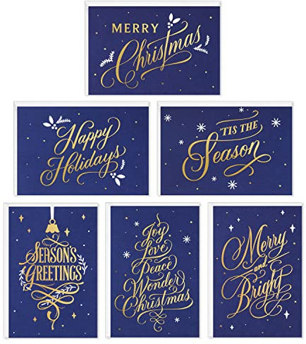 Hallmark Weihnachtskarten-Sortiment, blaue und goldene Feiertage (6 Designs, 72 Karten mit Umschlägen)