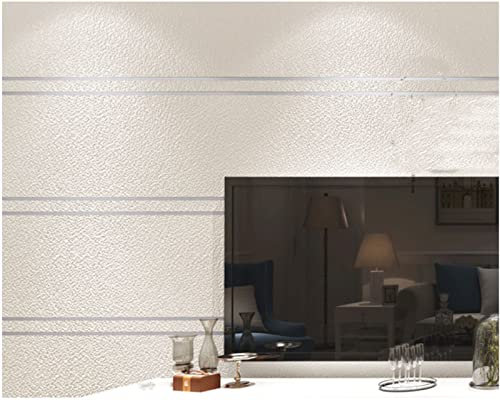 Cremeweiß Vliestapete 9,5 m x 0,53 m Beflockung Tapete Modernes Design Breiter Streifen Tapete für Flur Wohnzimmer Schlafzimmer Büro