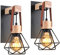 iDEGU Wandlampe Innen Vintage Wandleuchte im Industrial Design aus Holz und Eisen 1-flammig Retro Lampe mit Käfig Schwarz Einstellbare Hängelampe für Wohnzimmer Schlafzimmer Küche Flur (2 Stücke)