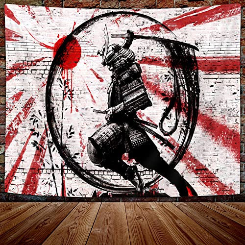 Wandteppich mit Samurai-Motiv für Schlafzimmer, japanischer Anime-Ninja-Druck, rote Sonne, Yin-Yang, Wandbehang, Hintergrund, traditionelle japanische japanische Kultur, Wandkunst, Poster für