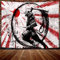 Wandteppich mit Samurai-Motiv für Schlafzimmer, japanischer Anime-Ninja-Druck, rote Sonne, Yin-Yang, Wandbehang, Hintergrund, traditionelle japanische japanische Kultur, Wandkunst, Poster für