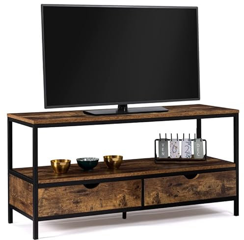 IDMarket - TV-Bank, 113 cm, Dayton, 2 Schubladen, Holz, Antik-Optik, Industriedesign