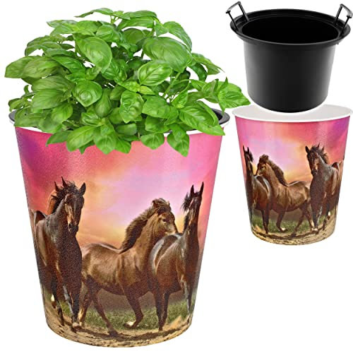 alles-meine.de GmbH universal Eimer/z.B. Blumentopf Modell wählbar 10 Liter - wasserdicht - 27 cm - aus Kunststoff - Pferde - Wildpferd Papierkorb Spielzeugkorb/Popcorn..